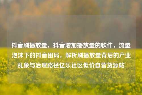 抖音刷播放量，抖音增加播放量的软件，流量泡沫下的抖音困局	，解析刷播放量背后的产业乱象与治理路径亿乐社区低价自营货源站  第1张